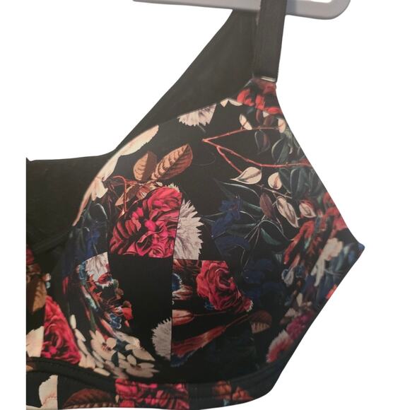 Torrid Curve Black Red Blue Floral No Underwire Padded Women's Bra 40DD - Picture 2 of 6